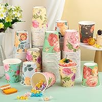 Patelai 150 Pcs Spring Floral Coffee Paper Cups Disposable Tea Cups Bulk Vintage Floral Teacups 6 Floral Design Tea Party Paper Cups for Easter Birthday Bridal Wedding Baby Shower(9 oz)