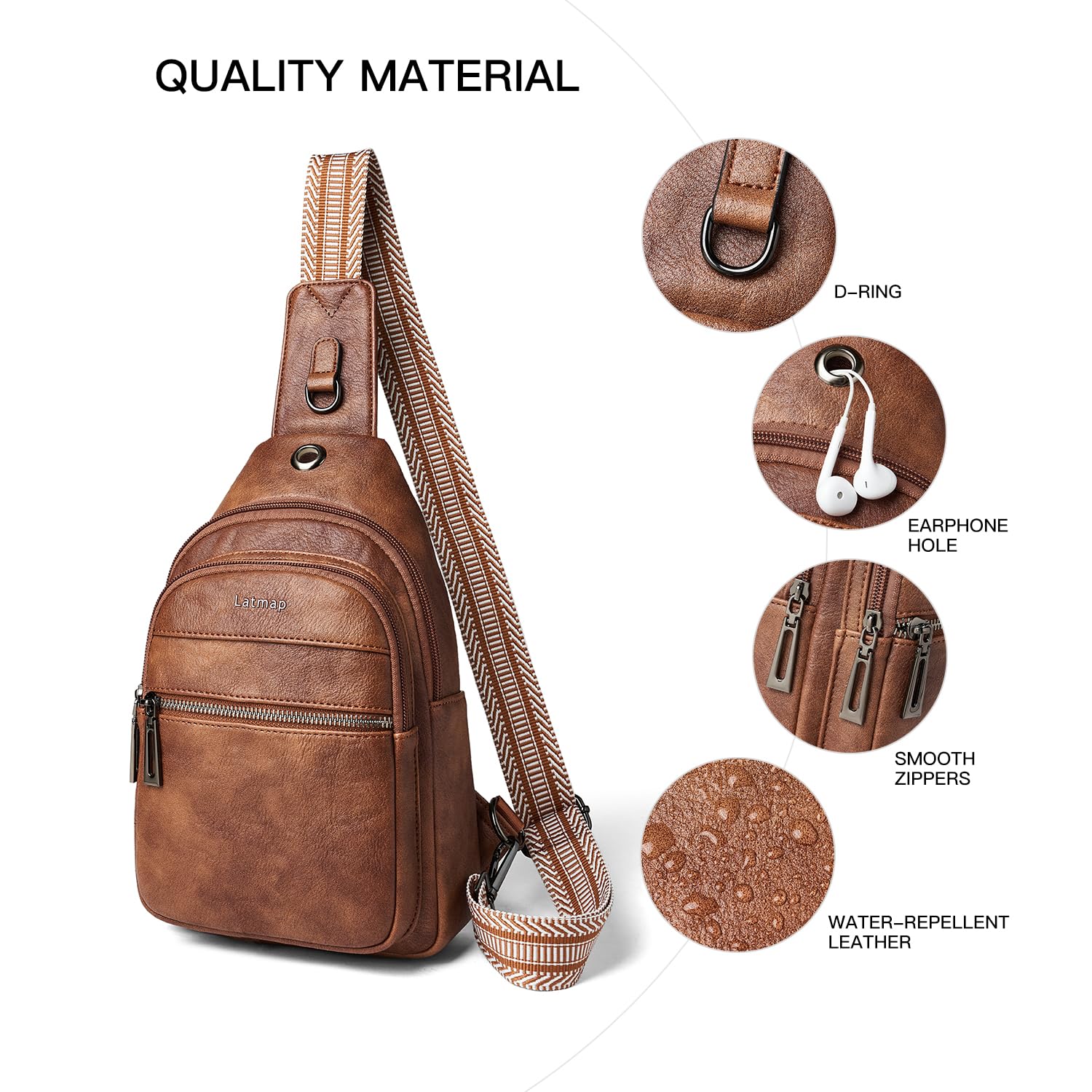 LATMAP Sling Bag For Women Faux Leather Anti Theft Small Casual Daypack Backpack Fanny Pack Crossbody Chest Bags Purse For Women