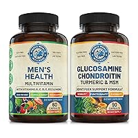 Mens Daily Multivitamins & Advanced Joint Support Bundle (One Bottle Each). Collectively Supports Holistic Wellness, Boosted Energy, and Joint Health. USA Made.