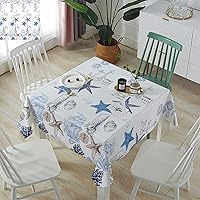 Square Ocean Starfish Tablecloth Waterproof Stainproof Tablecloths,Undersea Shell Seahorse Beach Coastal Nautical Anchor Washable Polyester Table Cloth Wrinkle-Free Fabric Table Cover for Dining/Party