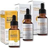 Skincare Duo: 2 Units of Vitamin C Plus Serum + 1 Unit of 8% Complex Retinol Face Serum, Anti-Aging, Brightening, Firming, Smoothing, 30 ml Each