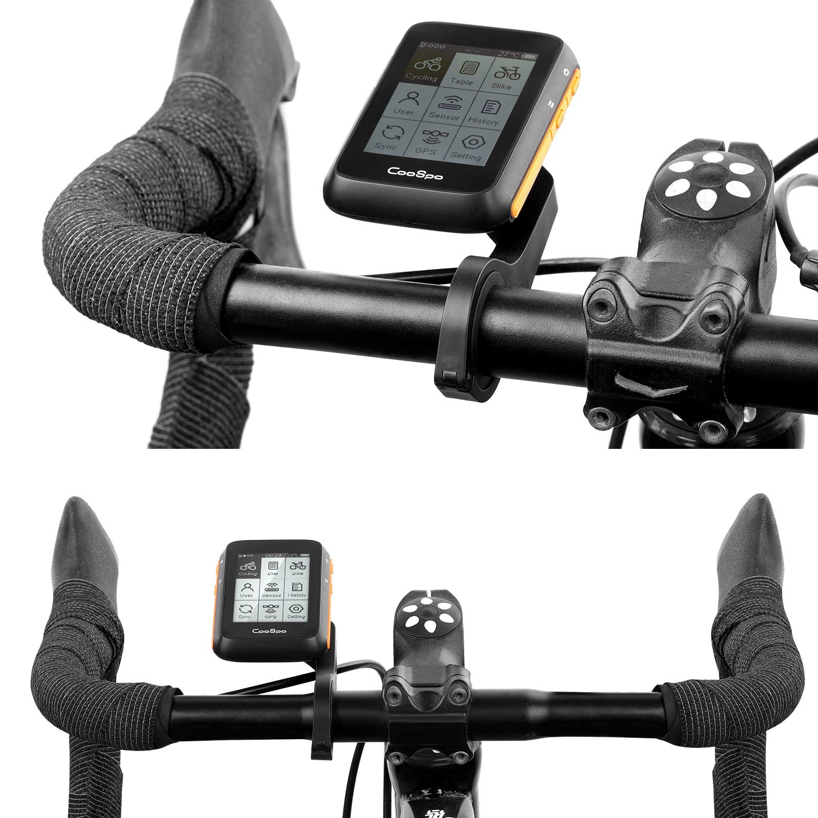 COOSPO GPS Cycling Computer BC107 & Bike Cadence/Speed Sensor BK467 & CooSpo Bike Computer Mount Out-Front Bike Computer Mount