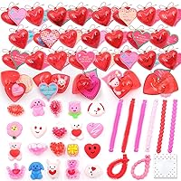 Valentines Day Gifts for Kids, 28 Pack Red Heart Plastic Boxes and Fidget Toys with Valentine Cards, Bulk Valentines Classroom Exchange Gift Prizes, Valentines Party Favor for Boys Girls