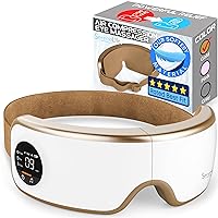 SereneLife Smart Eye Massager with Heat and Compression, Vibration, Music, Wireless Heated Mask for Migraines and Stress Therapy (Gold V2 Soft Fit)