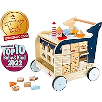 Wooden Whale Baby Walker by Small Foot – Classic 5-in-1 Activity Center - Interactive Toy with Shape Sorter, Puzzle Maze, Compass, Chalkboard - Develops Kids Coordination, Motor Skills –Age 12+ months