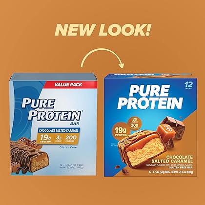 Pure Protein Bars, High Protein, Nutritious Snacks to Support Energy, Low Sugar, Gluten Free, Chocolate Salted Caramel, 1.76 oz., 12 Count (Pack of 1) (Packaging May Vary)