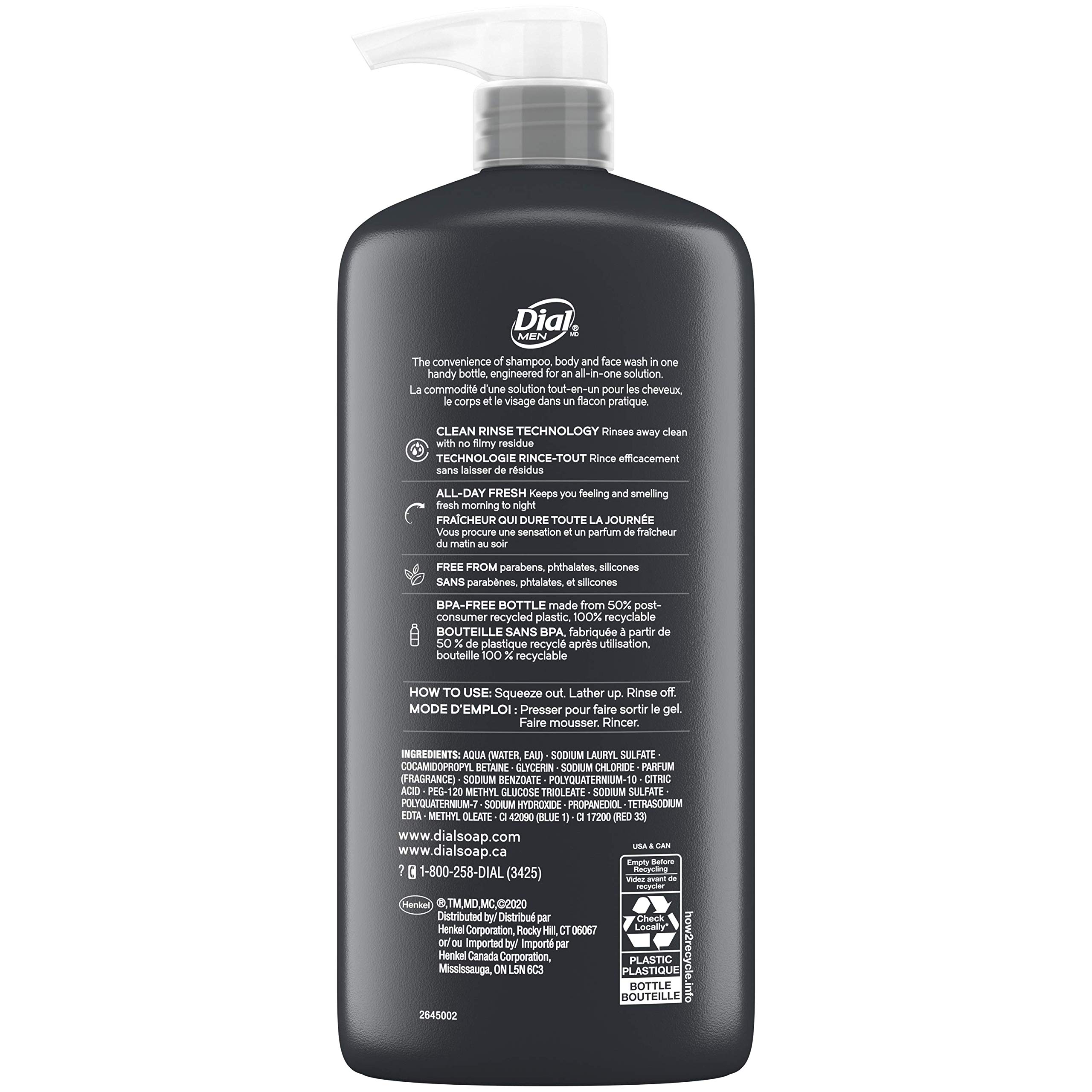 Dial Men 3in1 Body, Hair and Face Wash, Ultimate Clean, 69 fl oz (3-23 fl oz Bottles)
