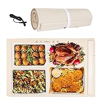 Electric Warming Trays for Food and Hot Plates, Large and Uniform Surface Heating, Foldable, Durable, 3 Temperature Levels, Can Be On for 12 Hours, Silicone Food Warmer for Gatherings