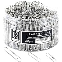 Upgraded-Non-Skid Paper Clips Medium and Jumbo Size for Office School and Personal Use Paperwork 28 mm,33mm,50 mm Silver 750 per Tub JIKIOU 750 Paper Clips 