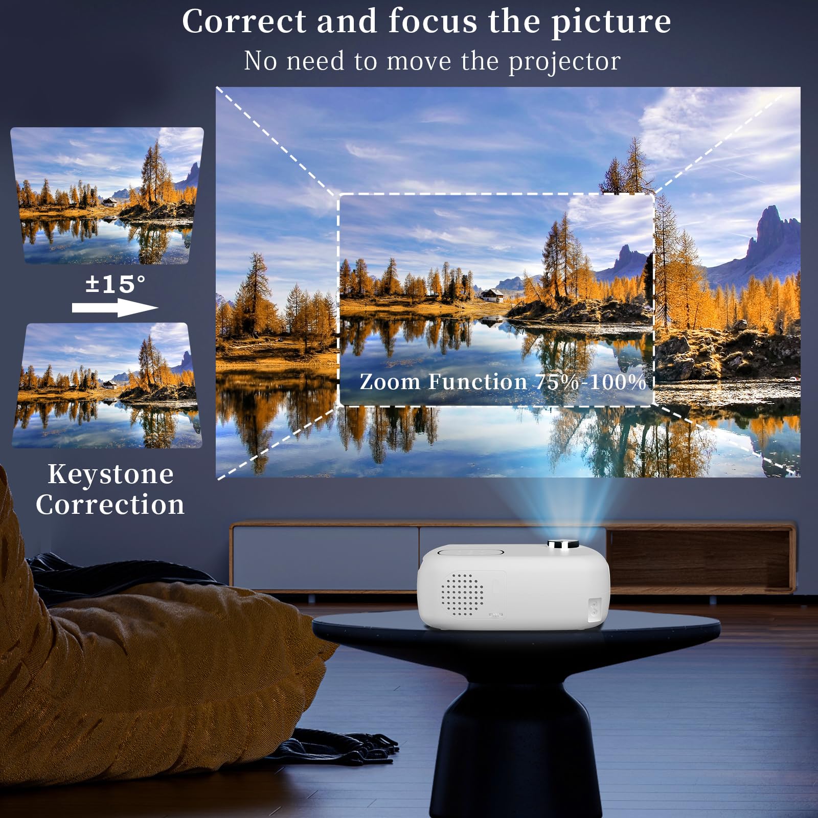 FunFlix Projector with WiFi and Bluetooth, 18000L,1080P Movie Projector Mini Portable Projector 300