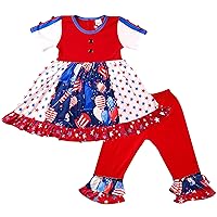 Boutique Clothing Girls 4th of July Patriotic Ruffle Top & Bottoms Outfit Sets
