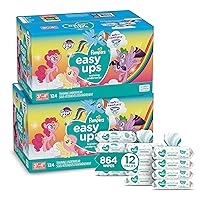 Pampers Easy Ups Pull On Training Pants Girls and Boys, 3T-4T (Size 5), 2 Month Supply (2 x 124 Count) with Sensitive Water Based Baby Wipes, 12X Pop-Top Packs (864 Count)