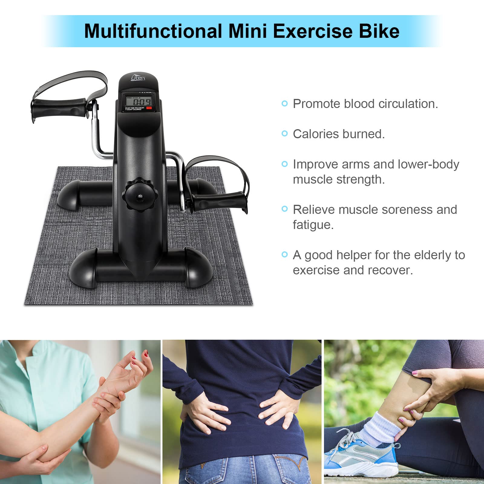 Uten Mini Exercise Bike, Under Desk Bike, Arm & Leg Peddler Machine with LCD Screen Displays, Portable Cycle