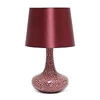 Simple Designs LT3039-RED 14.17” Contemporary Mosaic Tiled Glass Genie Standard Table Lamp with Matching Fabric Shade for Home Décor, Bedroom, Living Room, Foyer, Office, Red