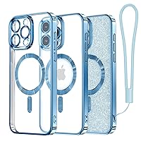 Meifigno Candy Mag Series Case Designed for iPhone 15 Pro Max, [Compatible with MagSafe][Glitter Card & Wrist Strap] Surround Raised Lens Protection Designed for iPhone 15 ProMax Case Women, Sky Blue