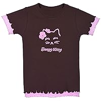 Girl's Toddler & Youth Cute Sleepy Kitty Cat T-Shirt in Chocolate Brown & Pink