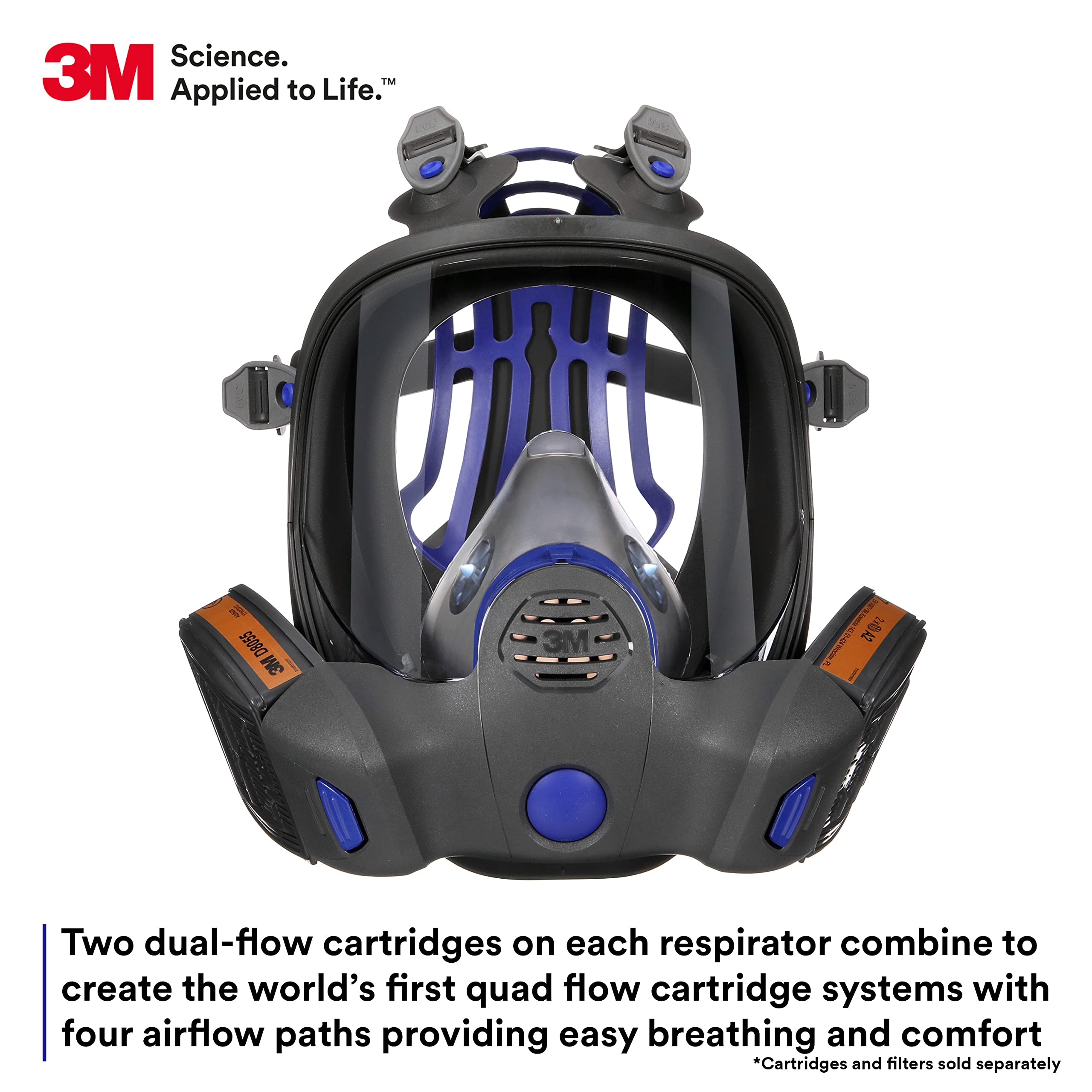 3M Secure Click Full Face Reusable Respirator with Large Lens, Speaking Diaphragm and Push Button Seal Check, FF-801, Painting, Sanding, Chemical Clean-up, Sawing, Small