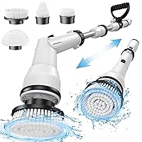 1200RPM Electric Spin Scrubber, 56'' Cordless Power Scrubber for Cleaning, Spin Brush for Shower Bathroom Tub Toilet Tile Floor, 4 Replaceable Heads, Adjustable Front Handle
