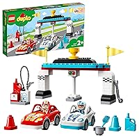LEGO 10947 DUPLO Town Race Cars Toy for Toddlers 2+ Years Old, Push and Go Racer Vehicles Set for Preschool Kids