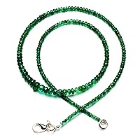 14 inch long rondelle shape faceted cut natural emerald 3-6 mm beads necklace with 925 sterling silver clasp for women, girls unisex