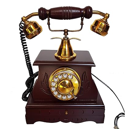 Wood Based Desktop Decorative Telephone Home Decor Classic Antique Telephone Brass &