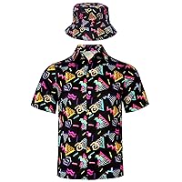 Cosrea 80s Outfit for Men Hawaiian Shirts with Hat 90s Retro Neon Shirts for Funny Disco Party Women