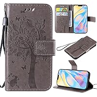 XYX Wallet Case for Motorola G Power 2021, Embossed Cat Butterfly Flowers PU Leather Flip Protective Phone Case Cover with Card Slots for Moto G Power 2021, Gray