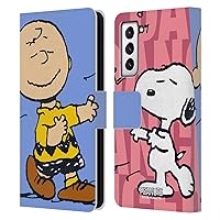 Head Case Designs Officially Licensed Peanuts Snoopy & Charlie Halfs and Laughs Leather Book Wallet Case Cover Compatible with Samsung Galaxy S21 5G