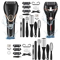 2 Pack Electric Foot Files Callus Remover, Pedicure Tools Foot Care Callus Remover Kit with 20in1 Pedicure Kit,6Pack Roller Heads,2Speed, Battery Display for Remove Cracked Heels Calluses,Hard Skin