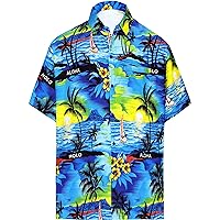 LA LEELA Men's Hawaiian Shirts Short Sleeve Button Down Shirt Mens Casual Shirts Holiday Tropical Summer Shirts for Men