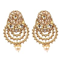 Ethnic Fabulous Style Gold Plated Indian Polki Earrings Traditional Jewelry