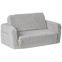 Cozee Flip-Out Sherpa 2-in-1 Convertible Sofa to Lounger for Kids, Grey