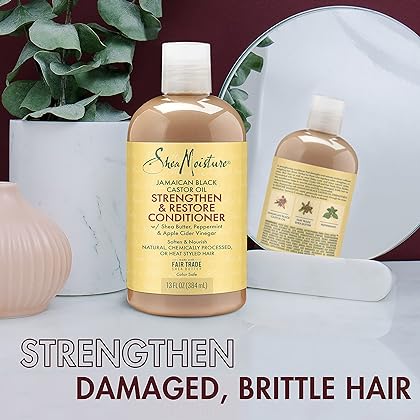 SheaMoisture Conditioner 100% Pure Jamaican Black Castor Oil to Intensely Smooth and Nourish Hair with Shea Butter, Peppermint and Apple Cider Vinegar 13 oz