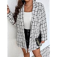 OVEXA Women's Large Size Fashion Casual Winte Plus Plaid Pattern Tweed Overcoat Leisure Comfortable Fashion Special Novelty (Color : Black and White, Size : 3X-Large)