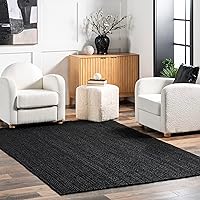 nuLOOM Rigo Hand Woven Farmhouse Jute Area Rug, 5x8, Black