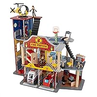 KidKraft Deluxe Wooden Fire Rescue Play Set with Ambulance, Fire Truck, Helicopter, Firefighters, 27 Pieces ,Gift for Ages 3+