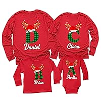 Christmas Initial Name Buffalo Plaid Shirt Matching Family Long Sleeve Shirt