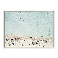 Kate and Laurel Sylvie Turquoise Beach from Above 2 Framed Canvas Wall Art by Amy Peterson Art Studio, 18x24 White, Decorative Beach Art for Wall