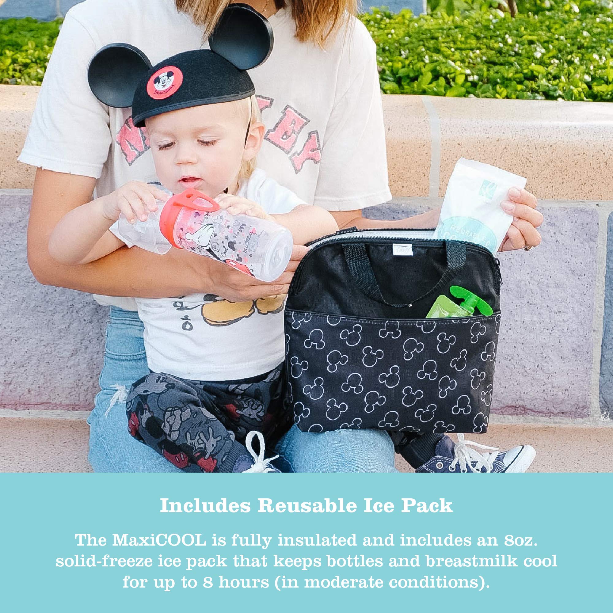 Disney Baby by J.L. Childress MaxiCOOL 4-Bottle Breastmilk Cooler, Baby Bottle & Baby Food Bag, Mickey Black