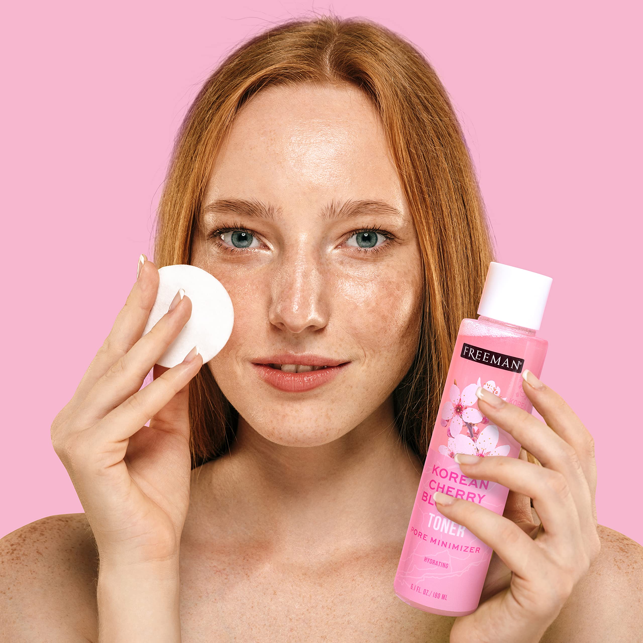 FREEMAN Beauty Makeup Remove Witch Hazel Toner for Face, Hydrating Korean Cherry Blossom, Pink, 6.1 Fl Oz