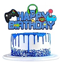 Video Game Birthday Cake Topper Glitter Blue Game Controller Happy Birthday Cake Topper - Game Cake Decorations Suit for Gamer Kids Boys Favors Game Cake Picks Birthday Party Supplies.
