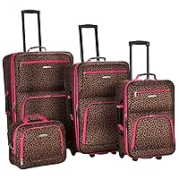 Rockland Jungle Softside Upright Luggage, Pink Leopard, 4-Piece Set (14/29/24/28)