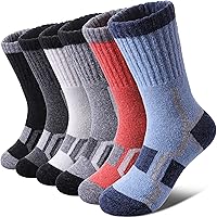 LINEMIN Kids Merino Wool Hiking Socks Toddlers Boys Girls Winter Warm Thick Thermal Boot Cushion Crew Socks 6 Pairs