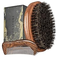 Boar Bristle Beard Brush Set with Wooden Sandalwood Comb & Travel Pouch – Beard Grooming, Styling & Detangling Travel Kit - Men's Beard Care Tool Set with Gift Box for All Beard Types