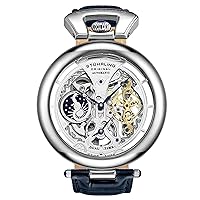 Stührling Original Mens Skeleton Watch Dial Automatic Watch with Calfskin Leather Band and - Dual Time, AM/PM Sun Moon, 3919 Mens Watches Collection