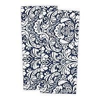 DII Cotton Dish Towel Set Damask Print, 18x28, Nautical Blue, 2 Count