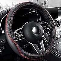 Steering Wheel Cover, PU Leather, Universal 15 Inches, Non-Slip and Odourless Car Interior (Black-Red)