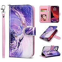 ULAK Compatible with iPhone 12 Wallet Case for Women, Premium PU Leather iPhone 12 Pro Flip Cover with Card Holder, Wrist Strap, Kickstand Shockproof Phone Case for iPhone 12/12 Pro 6.1, Purple