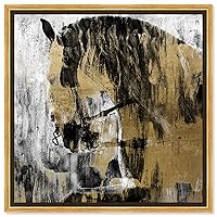 Country Farmhouse Canvas Print Painting Animal Wall Art 'Glamerous Gold Noir Horse' Gold Framed Canvas Rustic Home Décor 30x30 in Gold, Black by Oliver Gal