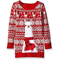 Blizzard Bay Little Girl's L/S Crew Neck Christmas Llama Tunic Sweater Sweater, Christmas red Combo, 6